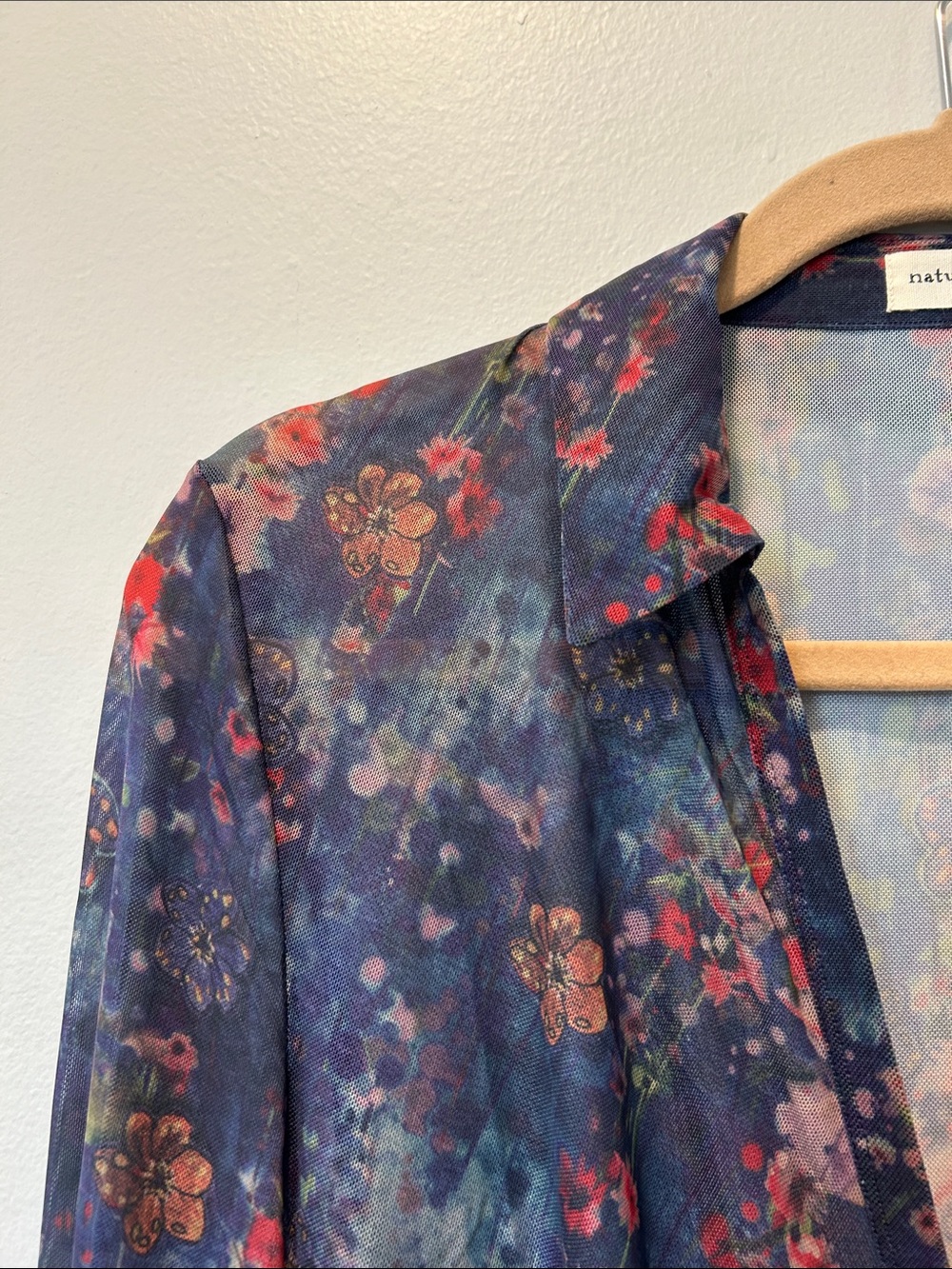 NATURAL LIFE Navy Floral Ruched Button-Front Shirt - Picture 3 of 5